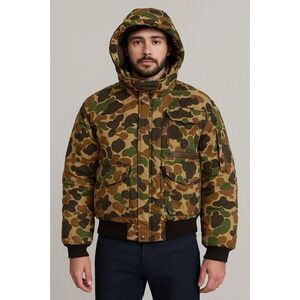 Vtg Trophy Club Down Jacket Mens M Frogskin Duck Camo Goose Feather Hunting Coat